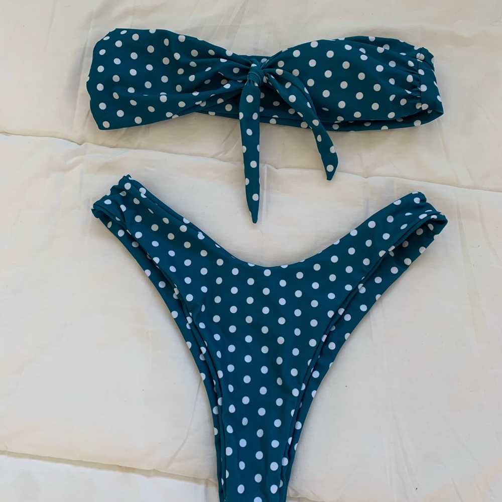 Teal Polka dot bikini set